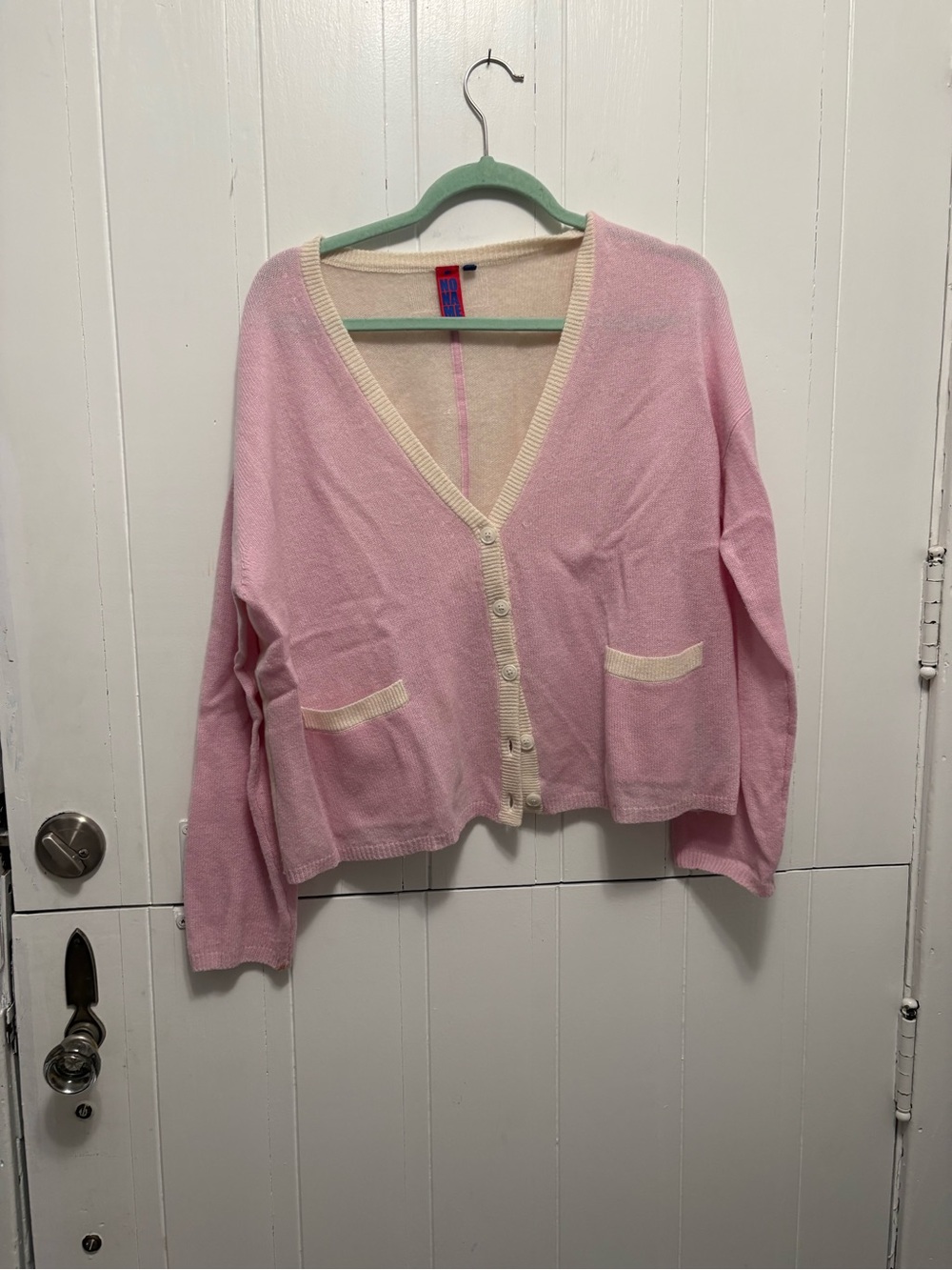 No Name Pink V-Neck Button-Front Cardigan with Contrast Trim